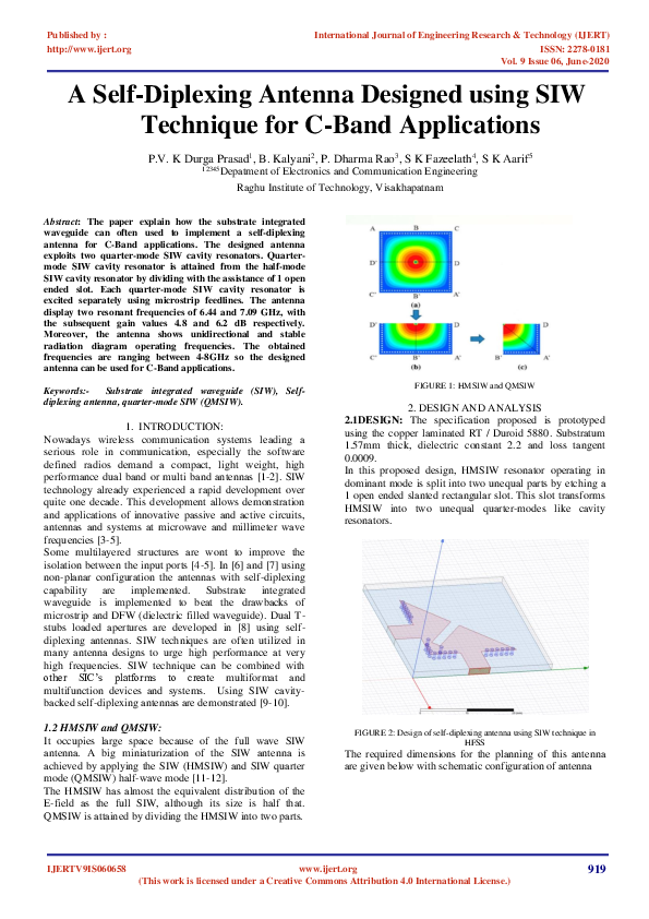 (PDF) IJERTA SelfDiplexing Antenna Designed using SIW Technique for C