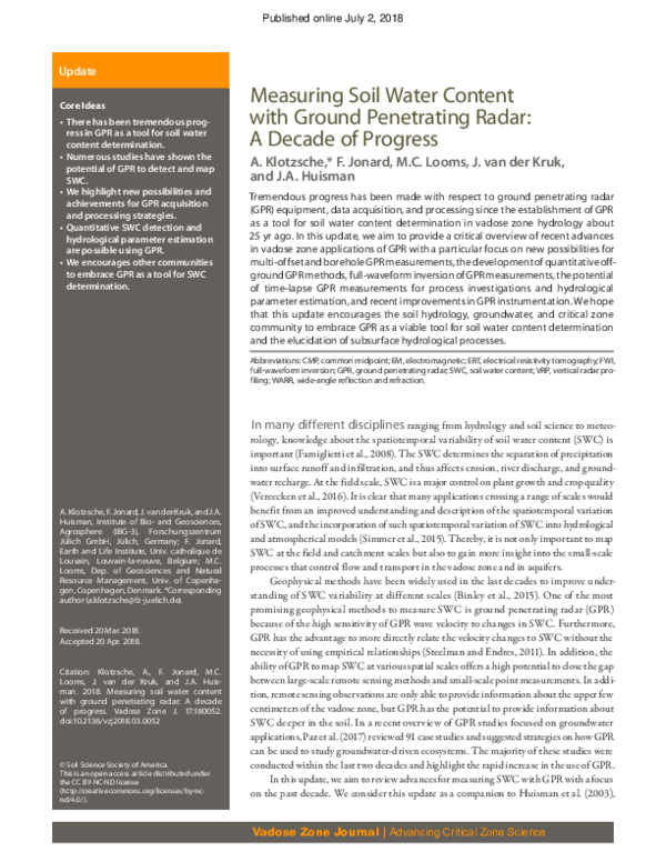 (PDF) Measuring Soil Water Content with Ground Penetrating Radar: A ...