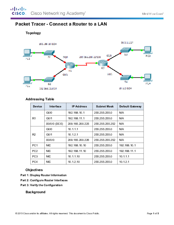 (DOC) Lab6 Extra - Connect a Router to a LAN Instructions