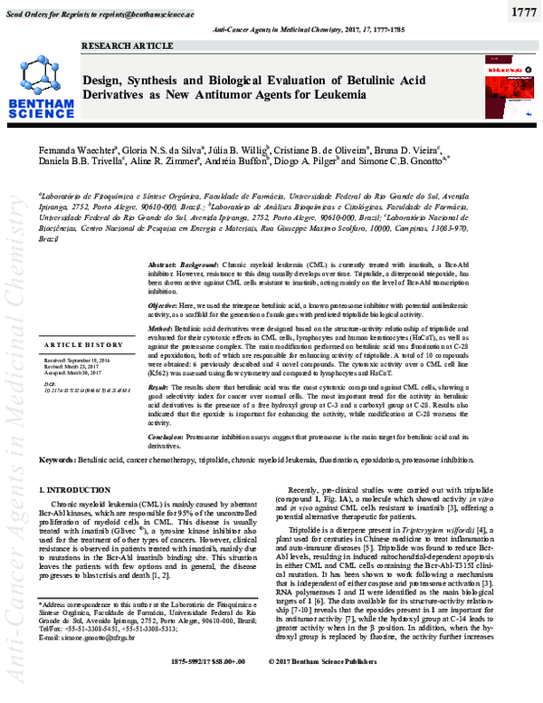 (PDF) Design, Synthesis and Biological Evaluation of Betulinic Acid ...