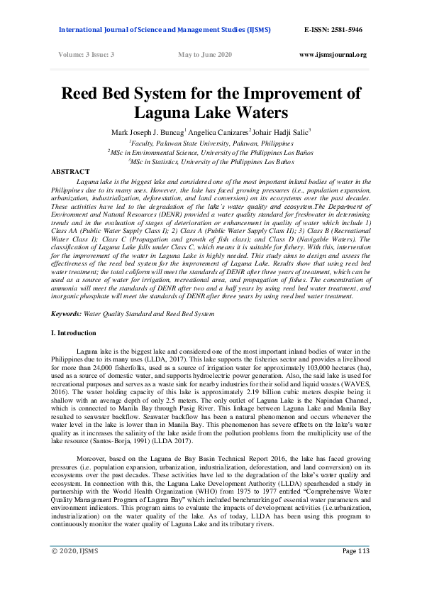 (PDF) Reed Bed System for the Improvement of Laguna Lake Waters