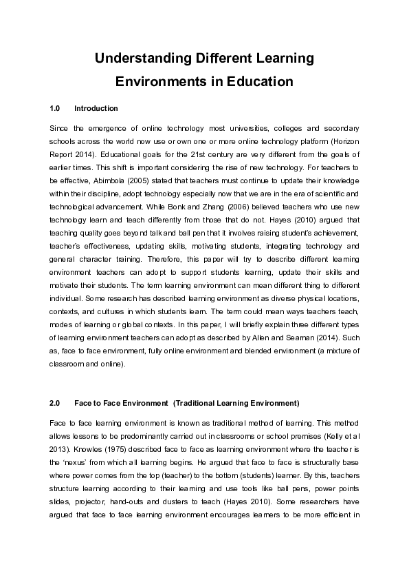 (DOC) Understanding Different Learning Environment in Education