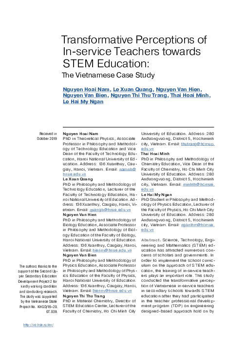 (PDF) Transformative Perceptions of In-service Teachers towards STEM ...