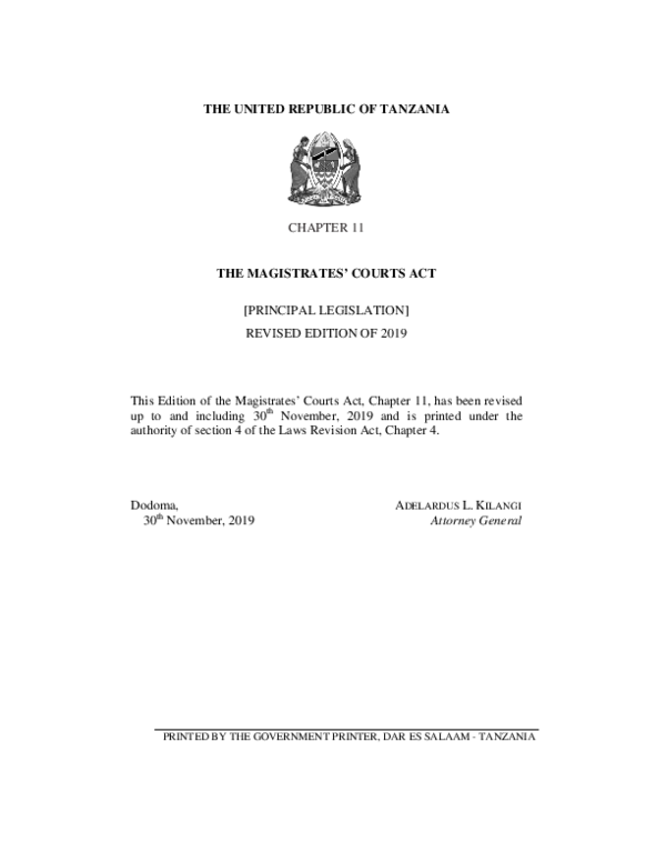 (PDF) The Magistrates' Courts Act THE UNITED REPUBLIC OF TANZANIA