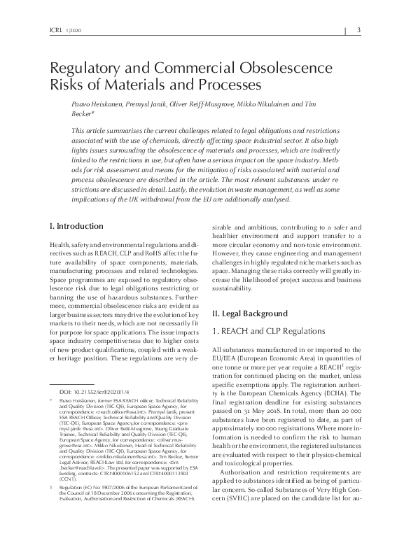 (PDF) Regulatory and Commercial Obsolescence Risks of Materials and ...
