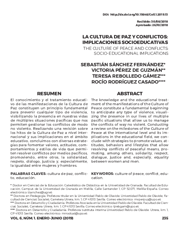 (PDF) La cultura de paz y conflictos: implicaciones socioeducativas