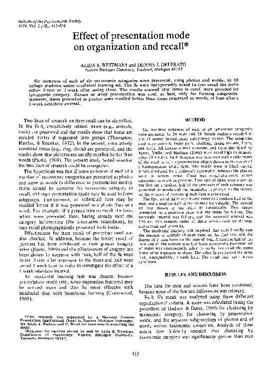 (PDF) Effect of presentation mode on organization and recall