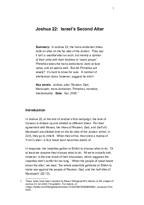 (PDF) Joshua 22: Israel’s Second Altar