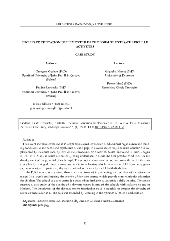 (PDF) INCLUSIVE EDUCATION IMPLEMENTED IN THE FORM OF EXTRA-CURRICULAR ...