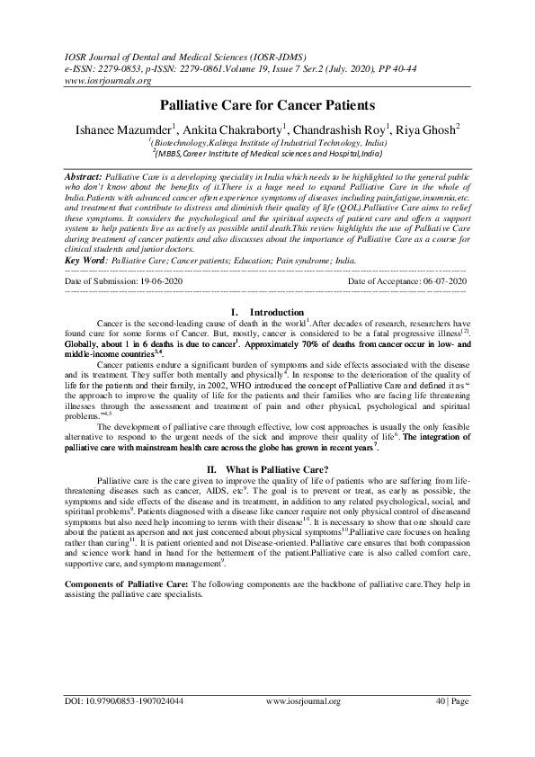 (PDF) Palliative Care for Cancer Patients