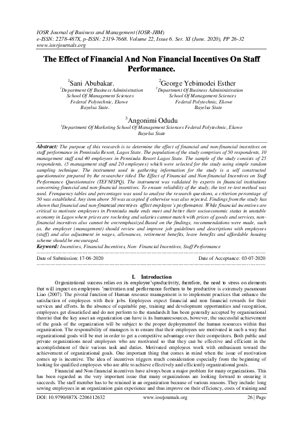 (PDF) The Effect of Financial And Non Financial Incentives On Staff ...
