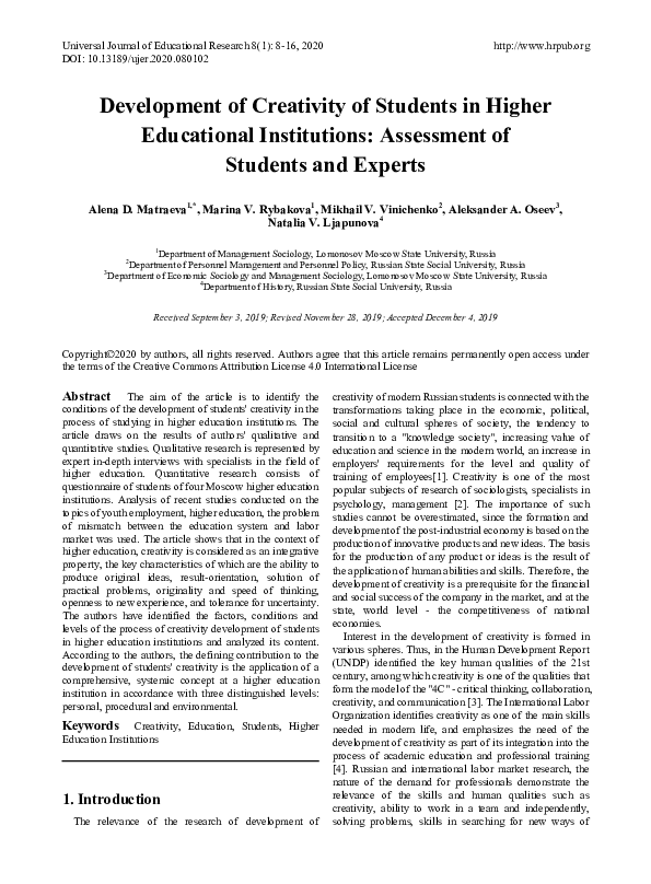 (PDF) Development of Creativity of Students in Higher Educational ...