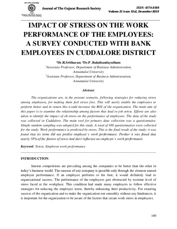 (PDF) IMPACT OF STRESS ON THE WORK PERFORMANCE OF THE EMPLOYEES: A ...