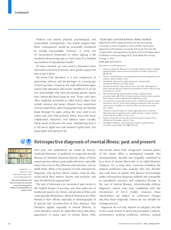 (PDF) Retrospective diagnosis of mental illness: past and present