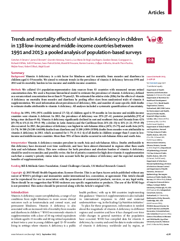(PDF) Trends and mortality effects of vitamin A deficiency in children ...