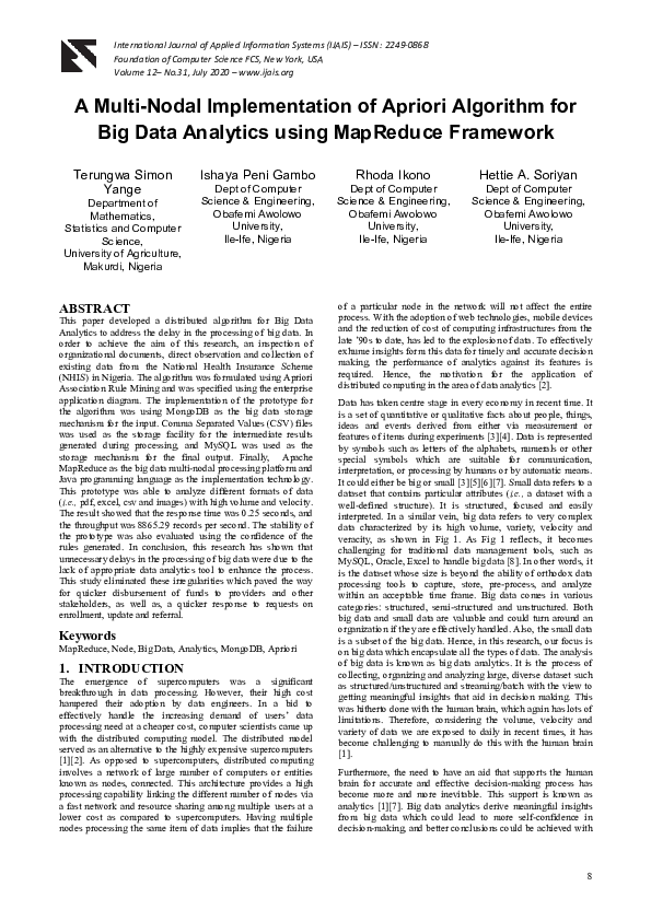(PDF) A Multi-Nodal Implementation of Apriori Algorithm for Big Data ...