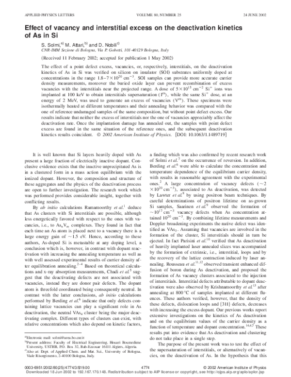  PDF Effect Of Vacancy And Interstitial Excess On The Deactivation 