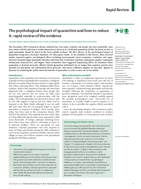 (PDF) Rapid Review The psychological impact of quarantine and how to ...