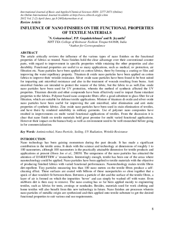 (PDF) INFLUENCE OF NANO FINISHES ON THE FUNCTIONAL PROPERTIES OF