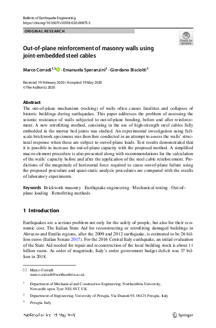 (PDF) Out-of-plane reinforcement of masonry walls using joint-embedded ...