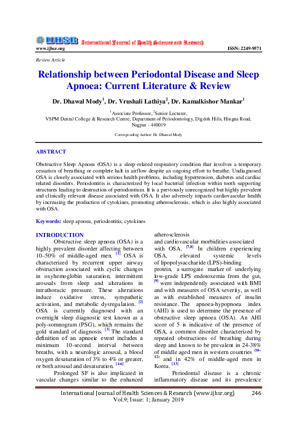 (PDF) Relationship between Periodontal Disease and Sleep Apnoea ...