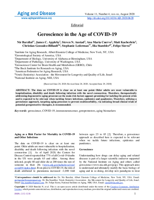(PDF) Geroscience in the Age of COVID-19