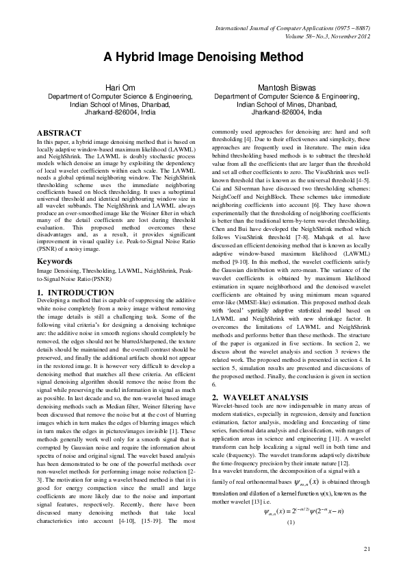 (PDF) A Hybrid Image Denoising Method