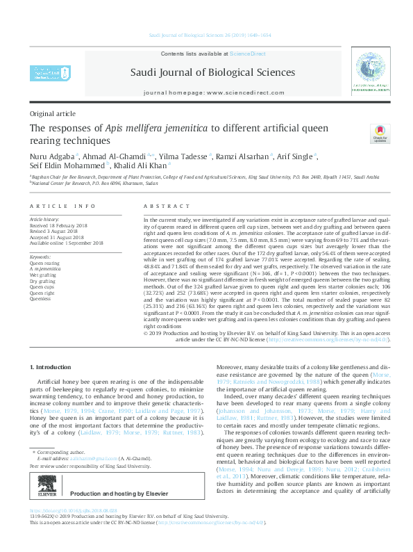 (PDF) The responses of Apis mellifera jemenitica to different ...
