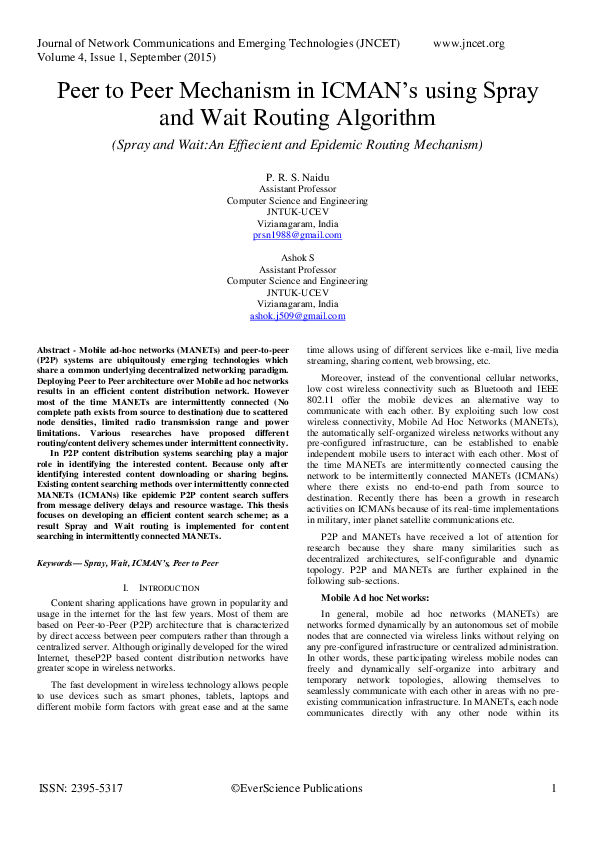 (PDF) Peer to Peer Mechanism in ICMAN"s using Spray and Wait Routing ...
