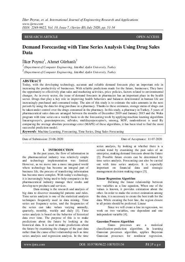(PDF) Demand Forecasting with Time Series Analysis Using Drug Sales Data