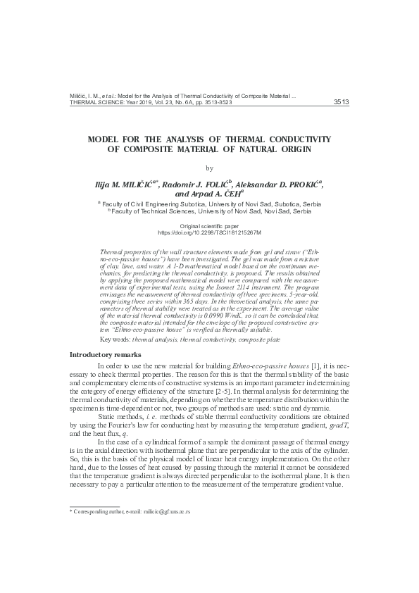 (PDF) Model for the Analysis of Thermal Conductivity of Composite Material