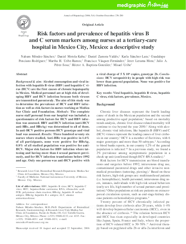 (PDF) Risk factors and prevalence of hepatitis virus B and C serum ...