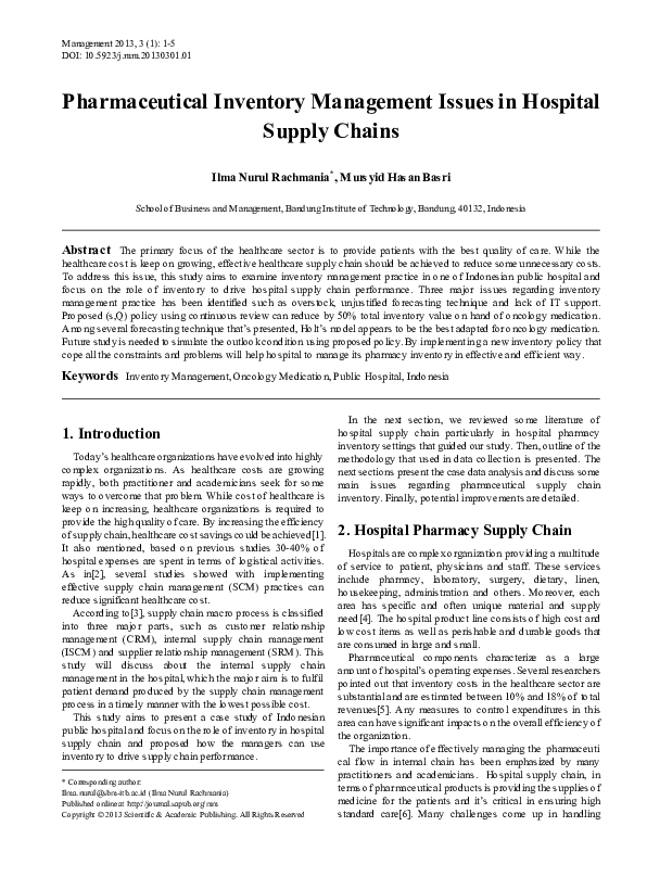 (PDF) Pharmaceutical Inventory Management Issues in Hospital Supply Chains