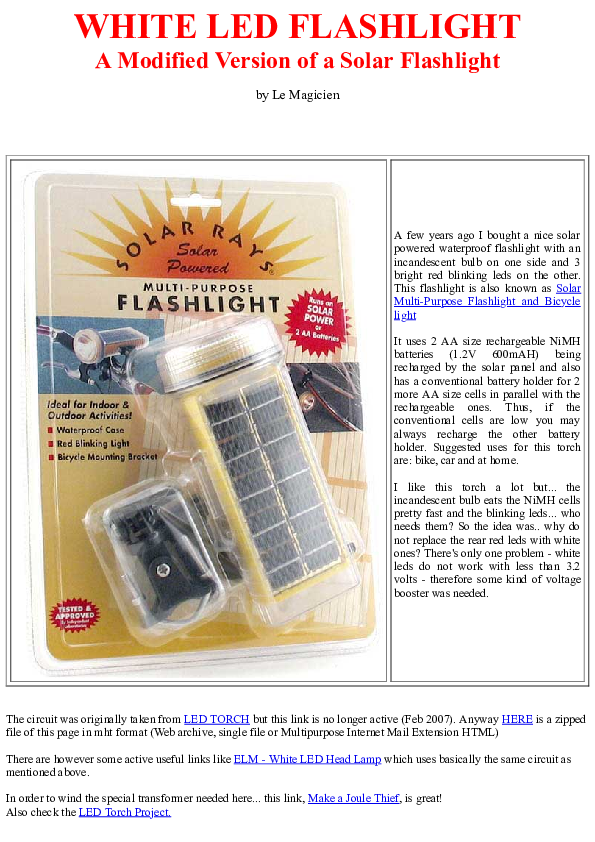 (PDF) WHITE LED FLASHLIGHT A Modified Version of a Solar Flashlight