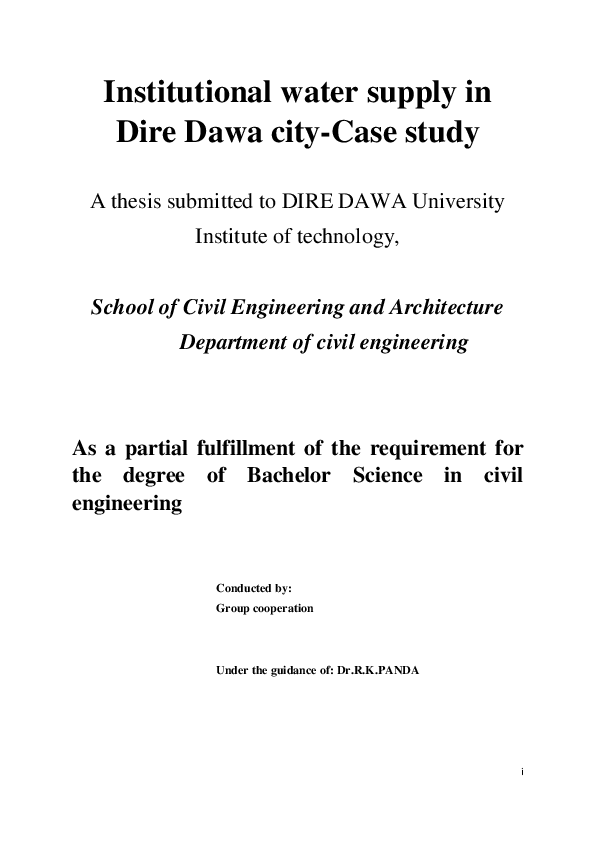 (PDF) Institutional water supply in Dire Dawa cityCase study School of