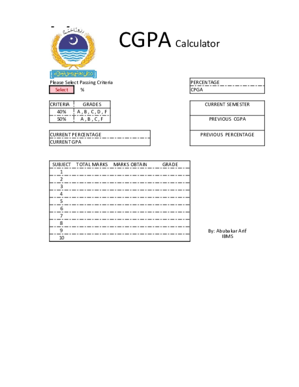 (XLS) CGPA CALCULATOR UAF Abubakar Arif Academia.edu