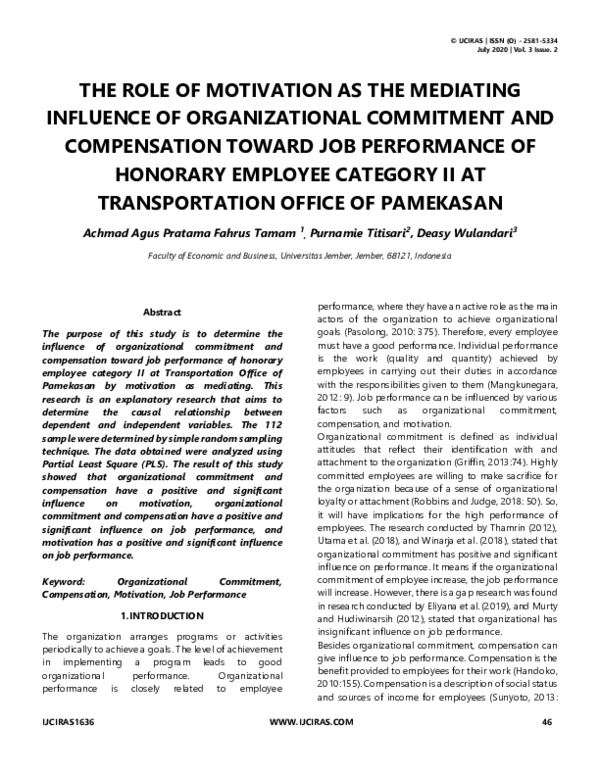 (PDF) THE ROLE OF MOTIVATION AS THE MEDIATING INFLUENCE OF ...