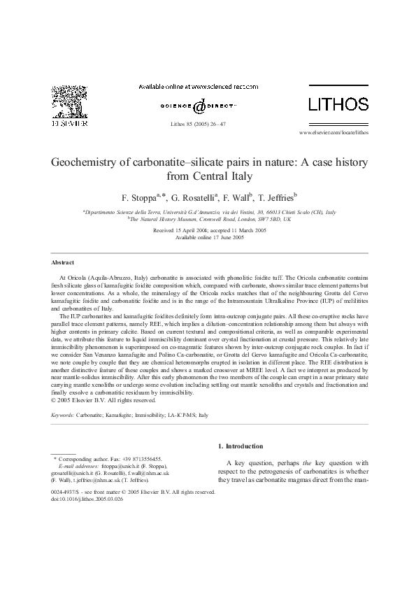 (PDF) Carbonatite carbonate geochemistry I