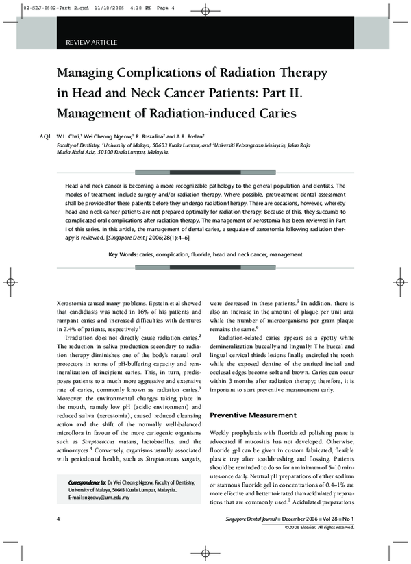 (PDF) Managing complications of radiation therapy in head and neck ...