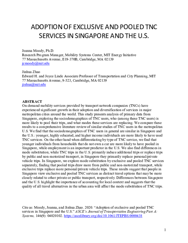 (PDF) ADOPTION OF EXCLUSIVE AND POOLED TNC SERVICES IN SINGAPORE AND ...