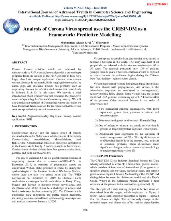 (PDF) Analysis of Corona Virus spread uses the CRISP-DM as a Framework ...