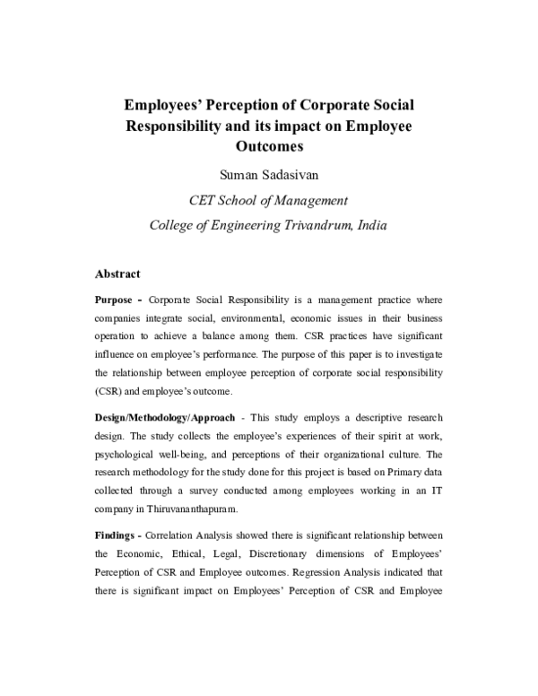 (DOC) Employees' Perception of Corporate Social Responsibility and its ...