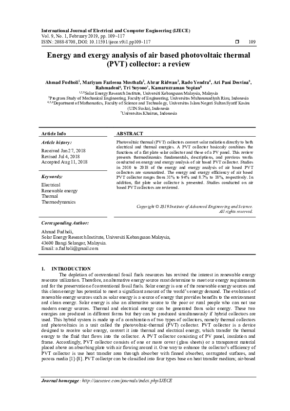 (PDF) Energy and exergy analysis of air based photovoltaic thermal (PVT ...