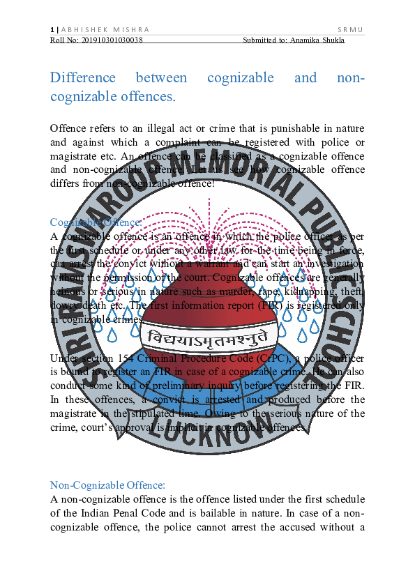 (DOC) Difference between cognizable and non cognizable offences20200713 ...