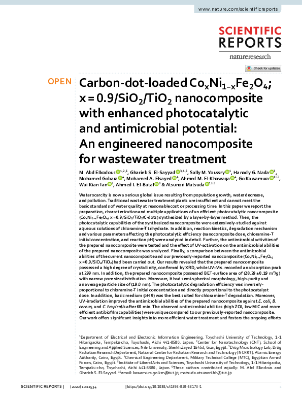 (PDF) carbon-dot-loaded co x ni 1−x fe 2 o 4 ; x = 0.9/SiO 2 /TiO 2 ...