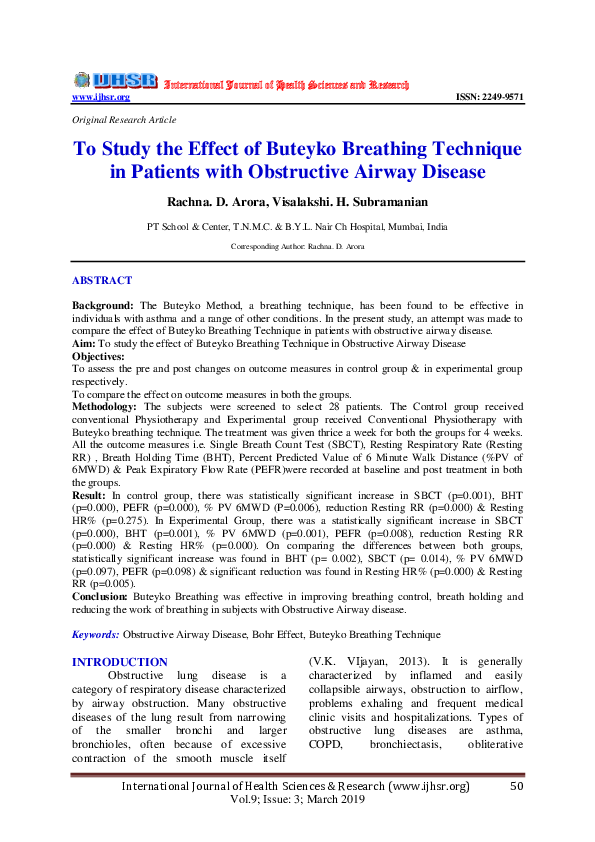 (PDF) To Study the Effect of Buteyko Breathing Technique in Patients ...