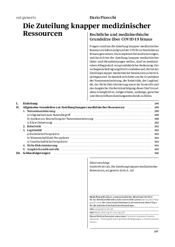(PDF) Die Zuteilung knapper medizinischer Ressourcen, Rechtliche und ...