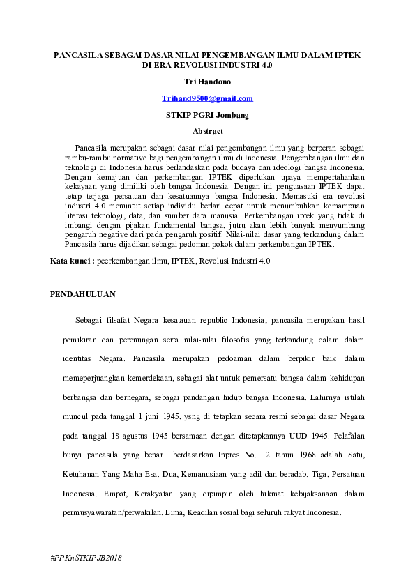 (DOC) PANCASILA SEBAGAI DASAR NILAI PENGEMBANGAN ILMU DALAM IPTEK DI ...