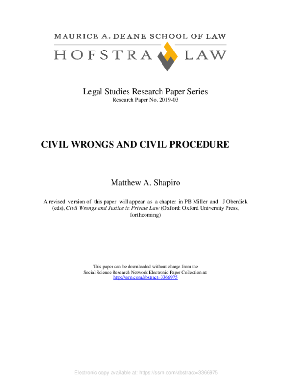 (PDF) CIVIL WRONGS AND CIVIL PROCEDURE