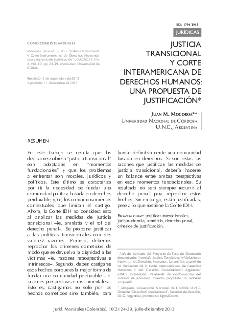 (PDF) Justicia transicional y Corte Interamericana de Derechos Humanos ...